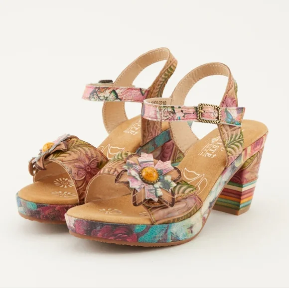 L'ARTISTE Spring Step Leilanie Slingback Leather Floral Sandals - Picture 1 of 12